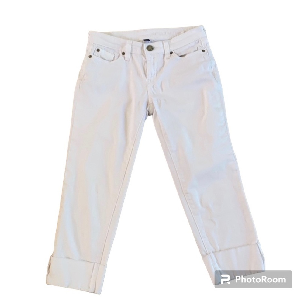 Gap Premium Straight Crop White Jeans With Cuffs